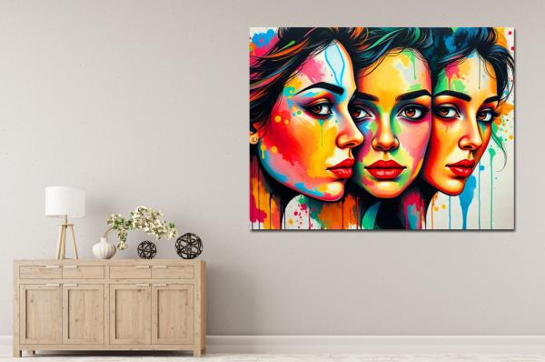 3 gesichter bunt pop art -peggy liebenow originalwerk kaufen